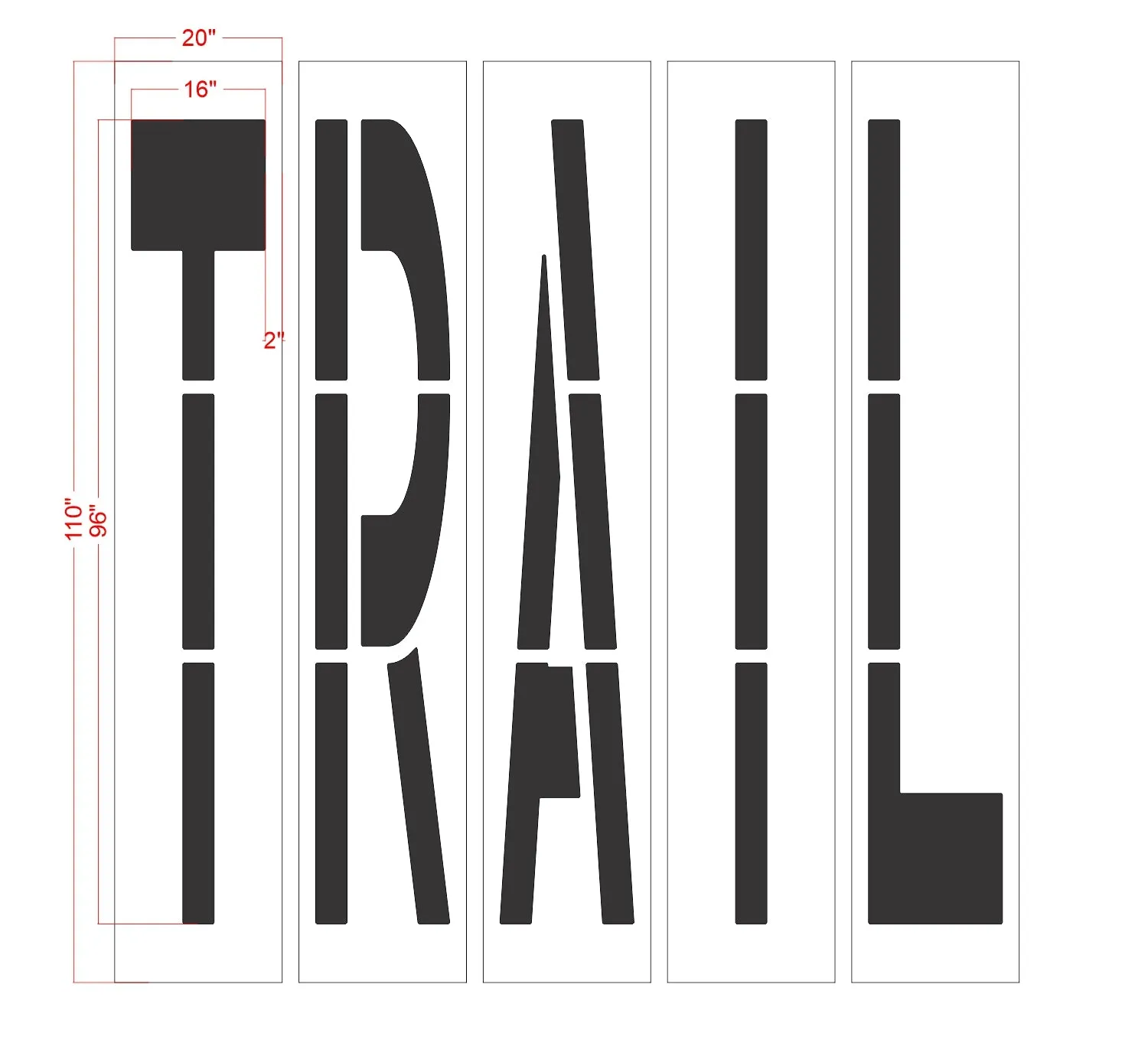 96" California DOT TRAIL Wording Stencil