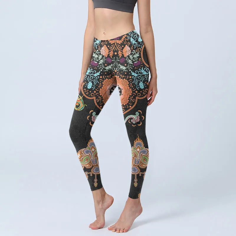 Buddha Stones Mandala Auspicious Clouds Print Gym Leggings Women's Yoga Pants