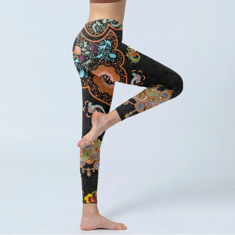 Buddha Stones Mandala Auspicious Clouds Print Gym Leggings Women's Yoga Pants