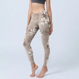 Buddha Stones White Brown Flowers Pattern Gym Leggings Women's Yoga Pants