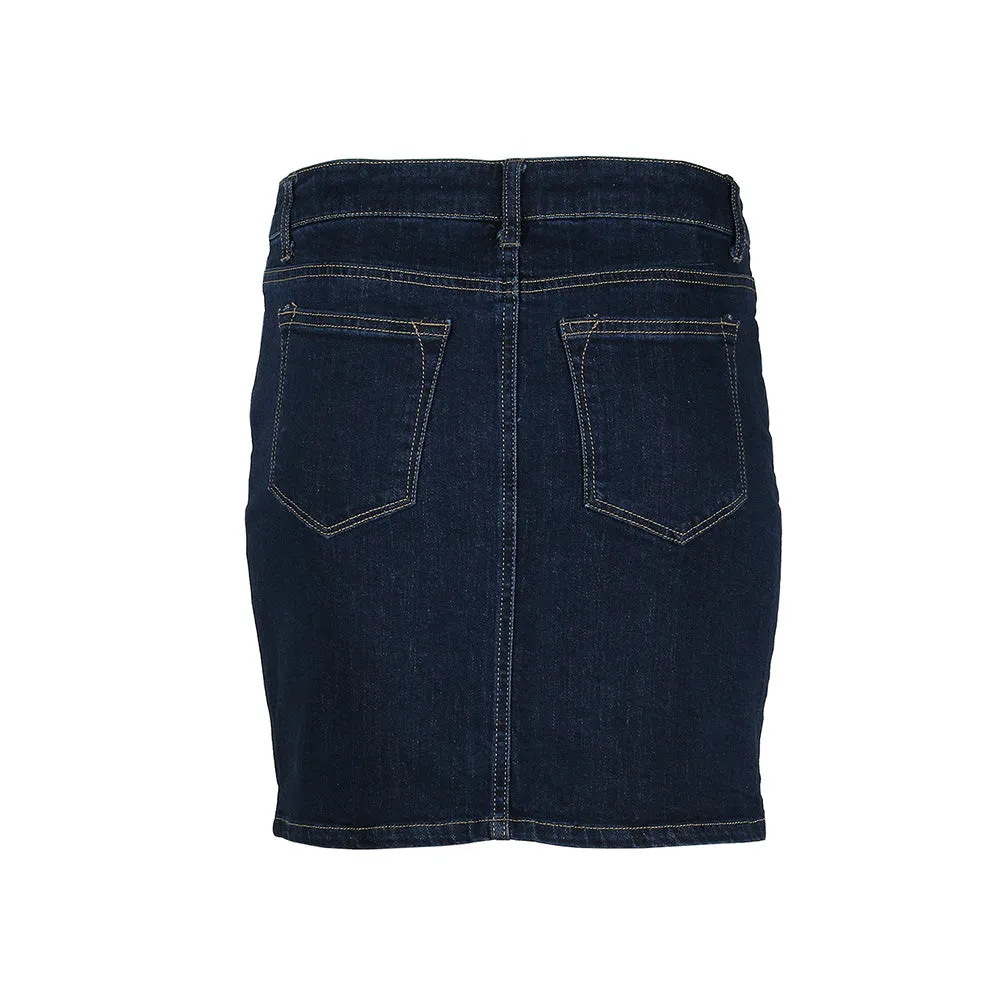 BUTTON FRONT COMFORT STRETCH DENIM SKIRT