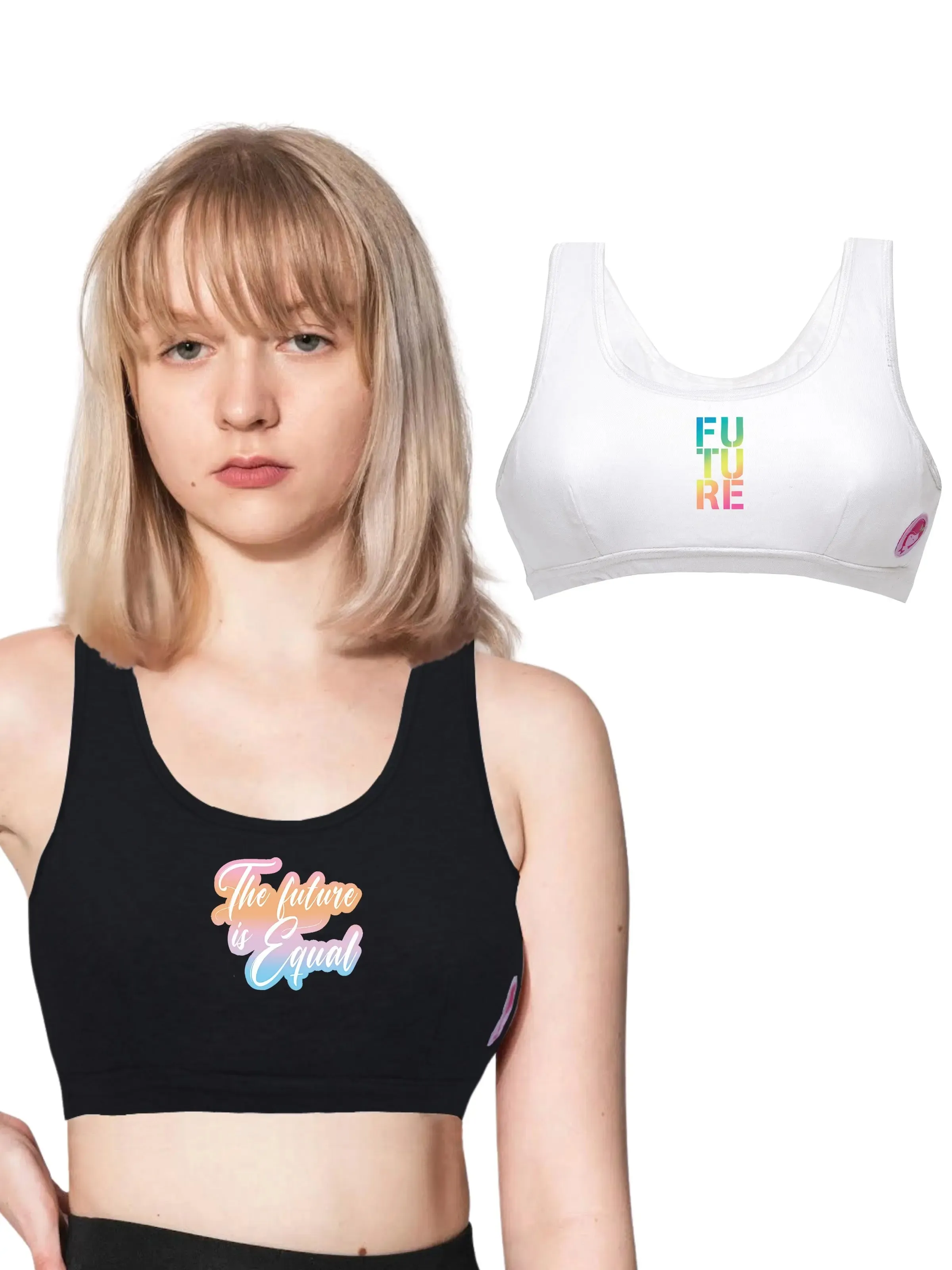 Double-Layer Broad Strap Cotton Athletic Bras | Non-Padded Beginner Bra | Printed Bra