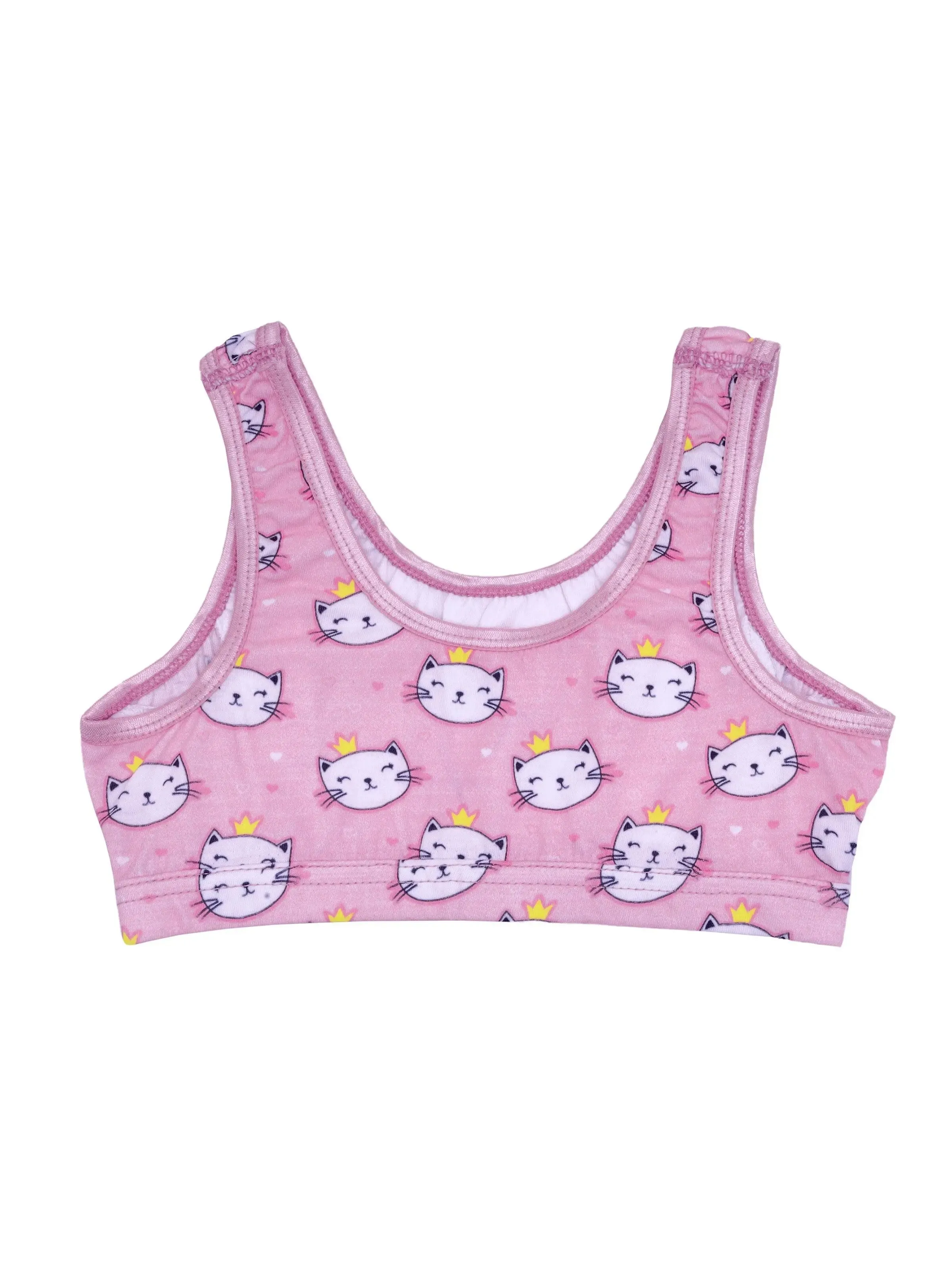 Double-Layer Broad Strap Cotton Sports Bra | Non-Padded Bra | Kitty Printed Bra