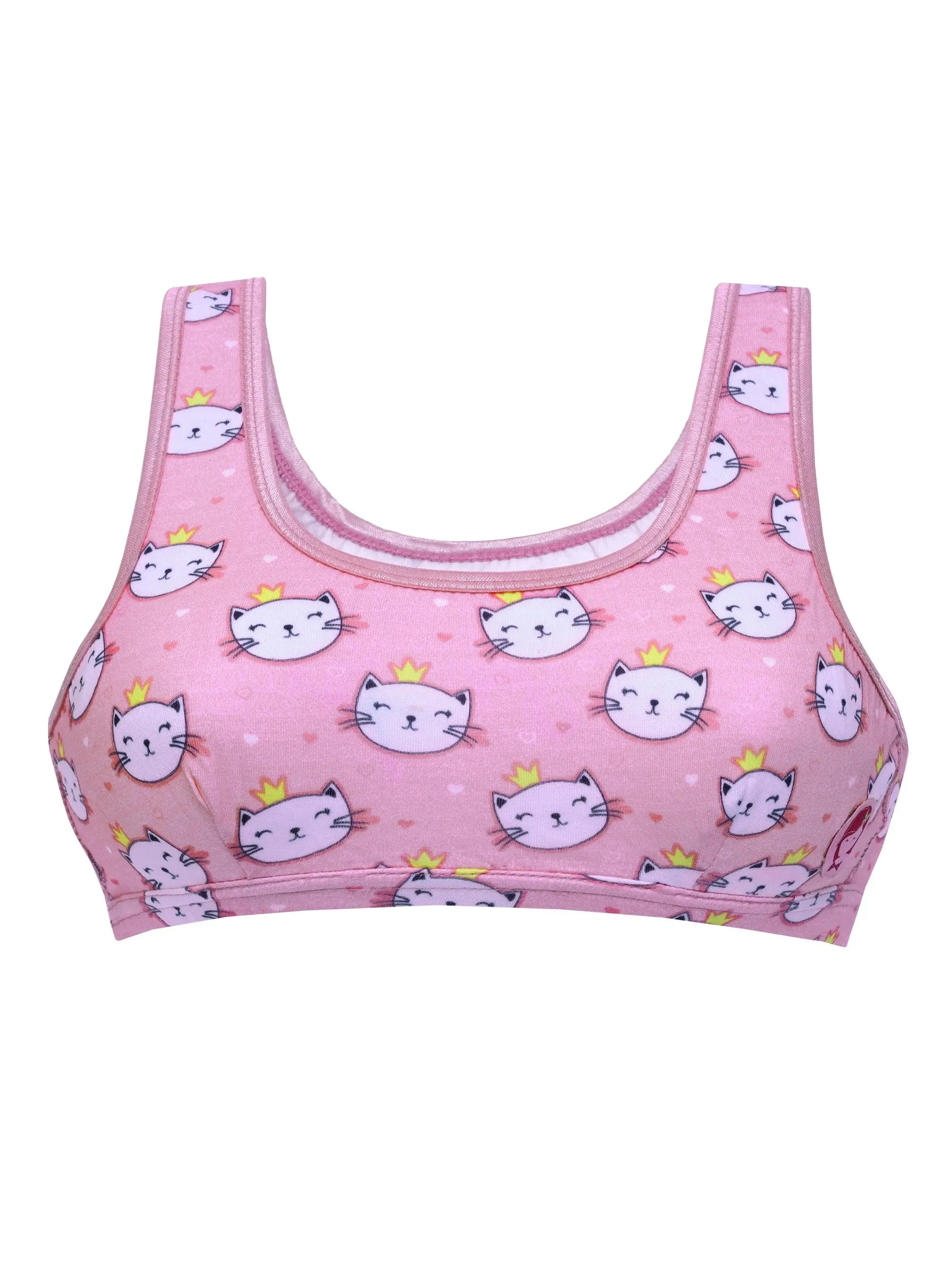 Double-Layer Broad Strap Cotton Sports Bra | Non-Padded Bra | Kitty Printed Bra