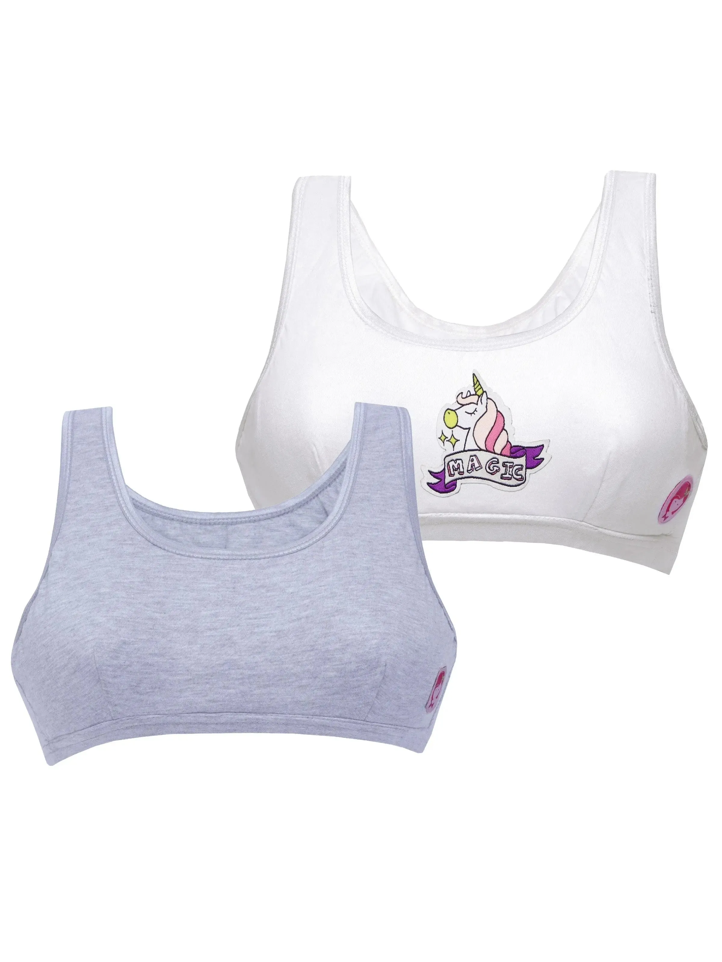 Double-Layer Broad Strap Cotton Yoga Bra | Non-Padded Beginner Bra | Unicorn Print & Solid