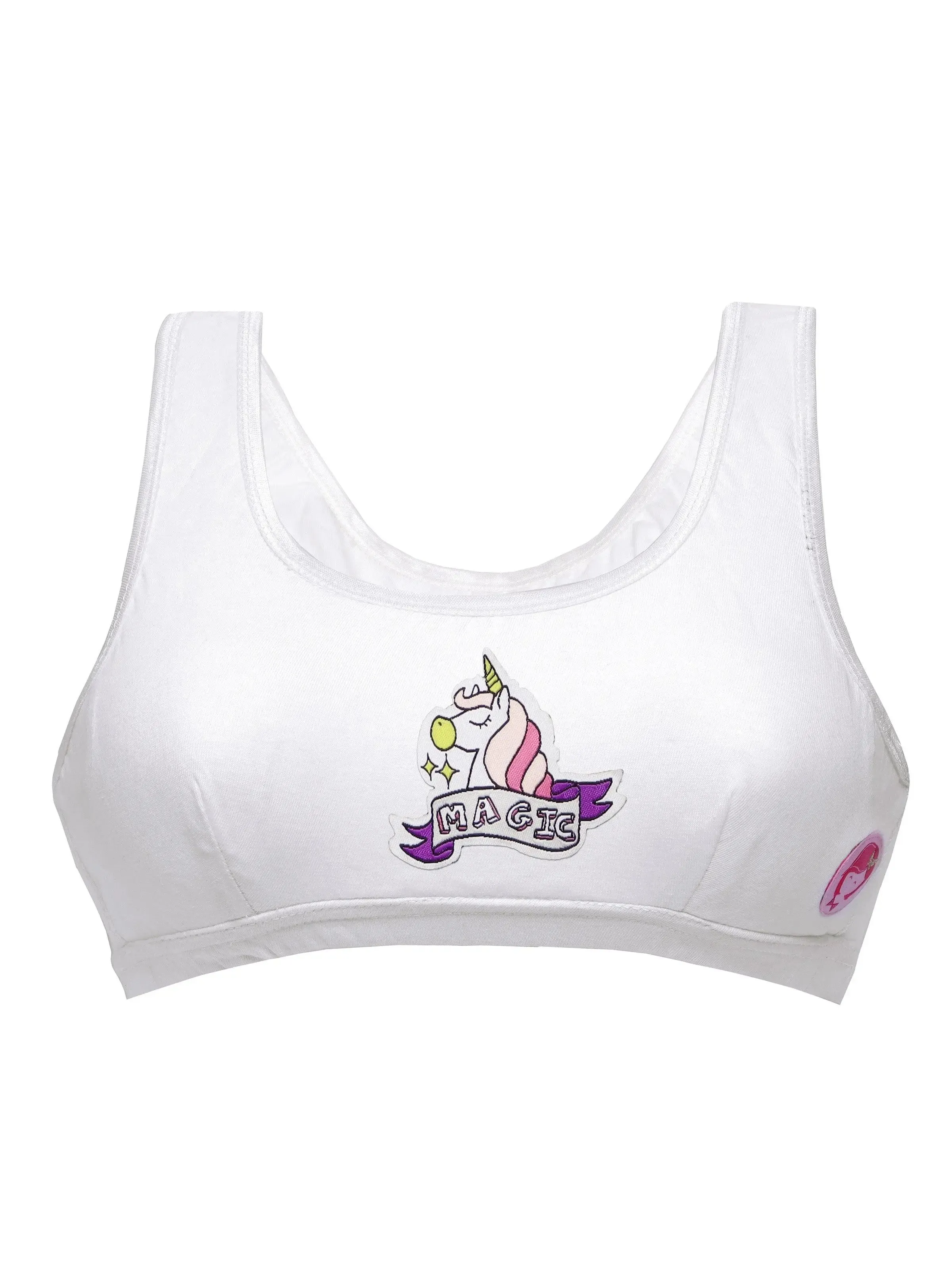 Double-Layer Broad Strap Cotton Yoga Bra | Non-Padded Beginner Bra | Unicorn Print & Solid