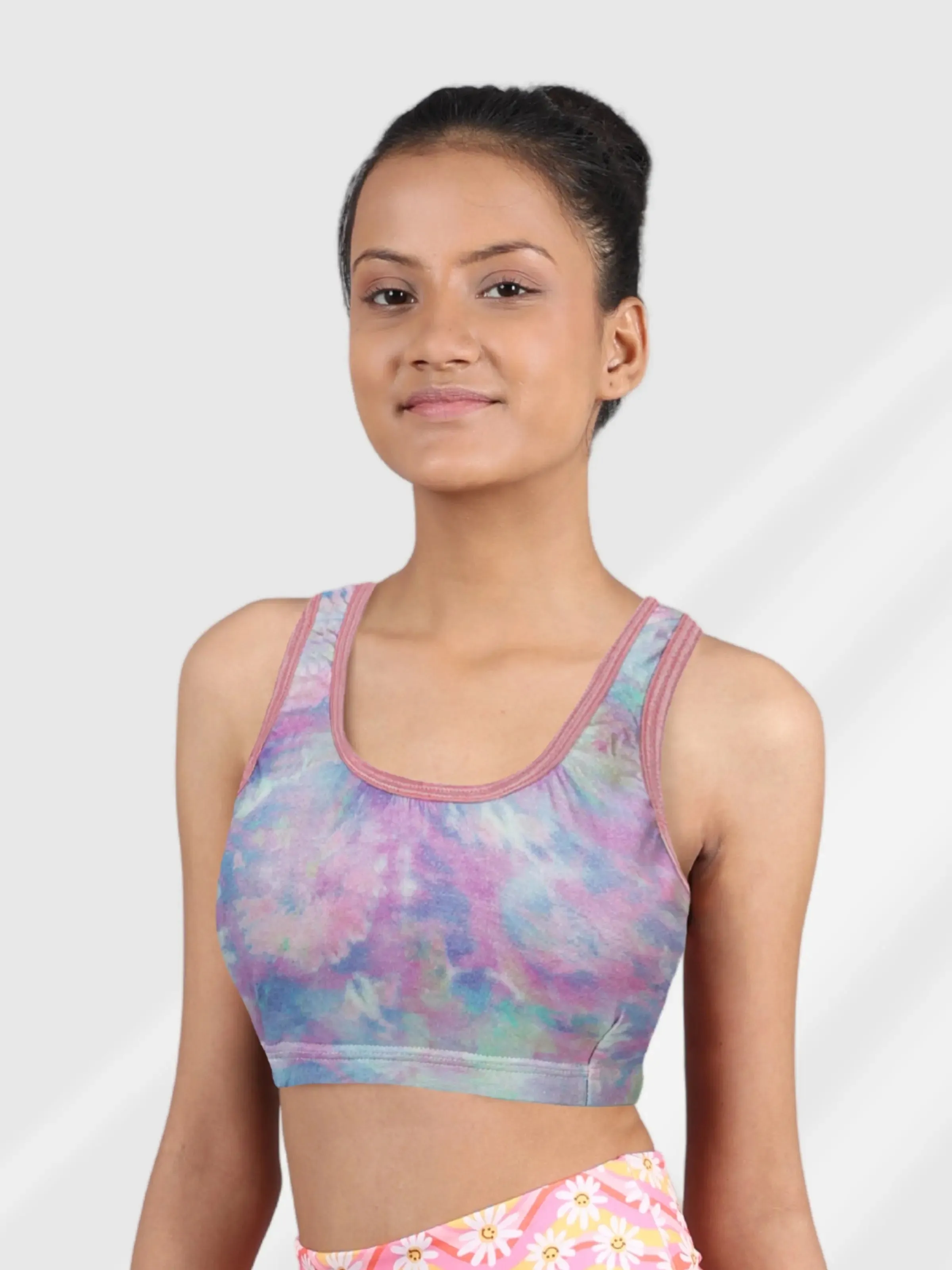 Double-Layer Broad Strap Cotton Yoga Bra | Non-Padded | Printed Bra