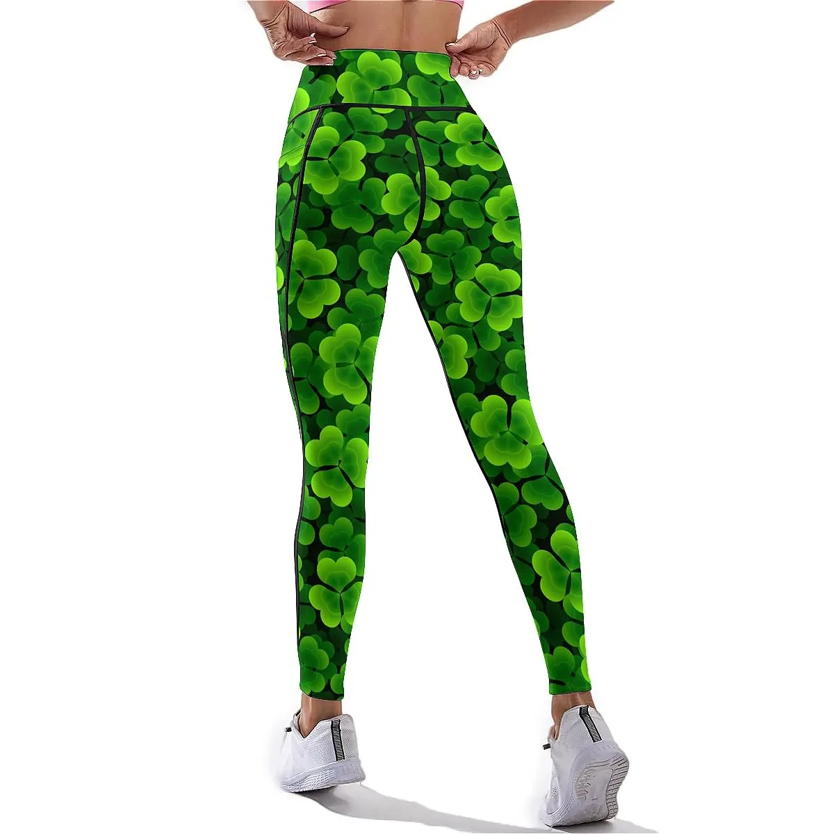 DROEYROEST St Patricks Womens High Waist Workout Leggings Printed Tummy Control Running Sports Yoga Pants with Pockets M