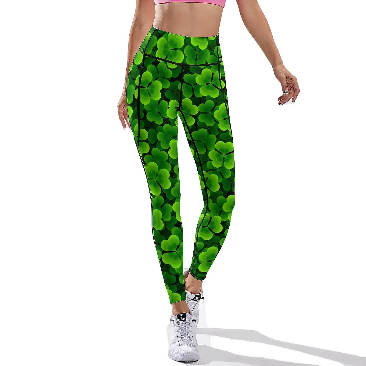 DROEYROEST St Patricks Womens High Waist Workout Leggings Printed Tummy Control Running Sports Yoga Pants with Pockets M