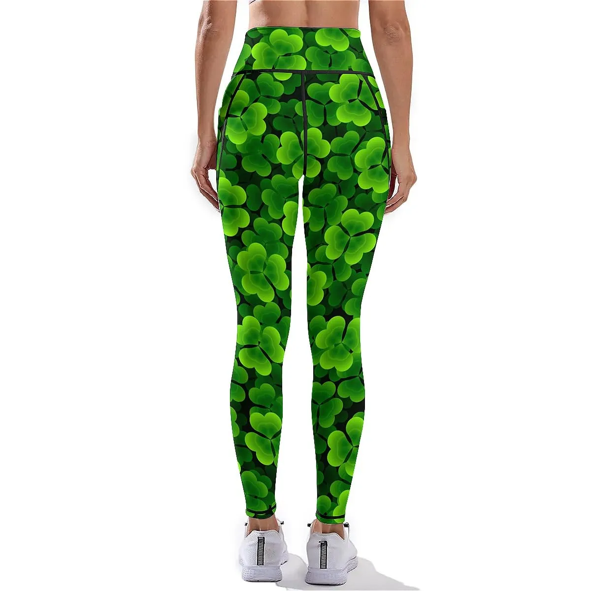 DROEYROEST St Patricks Womens High Waist Workout Leggings Printed Tummy Control Running Sports Yoga Pants with Pockets M
