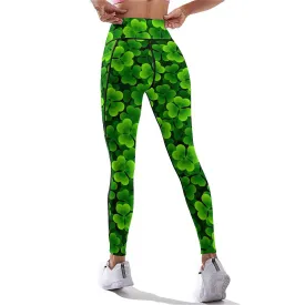 DROEYROEST St Patricks Womens High Waist Workout Leggings Printed Tummy Control Running Sports Yoga Pants with Pockets M