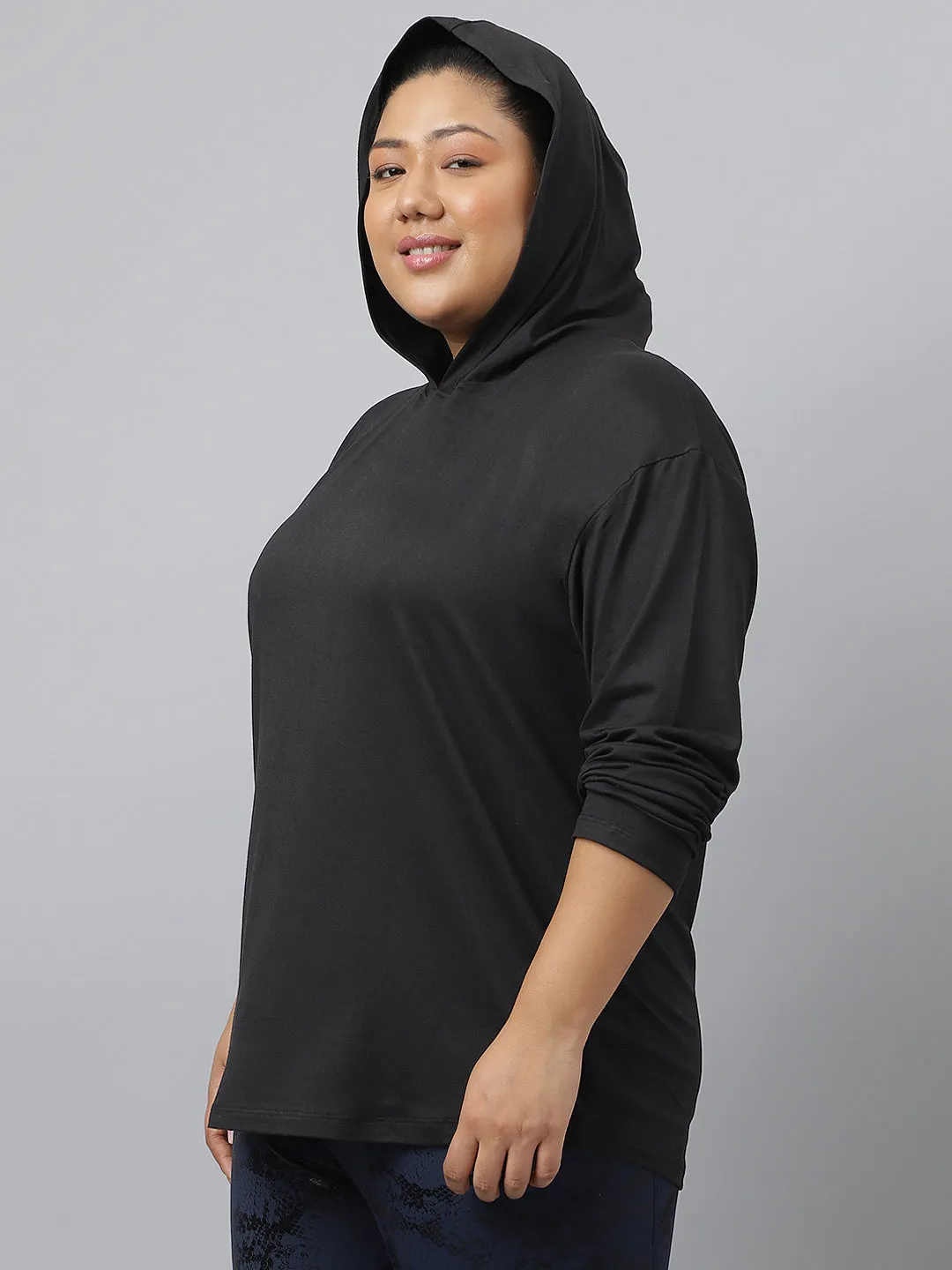 Fitkin Plus Size Anti-Odor Super Soft Black Boyfriend Hoodie Tshirt