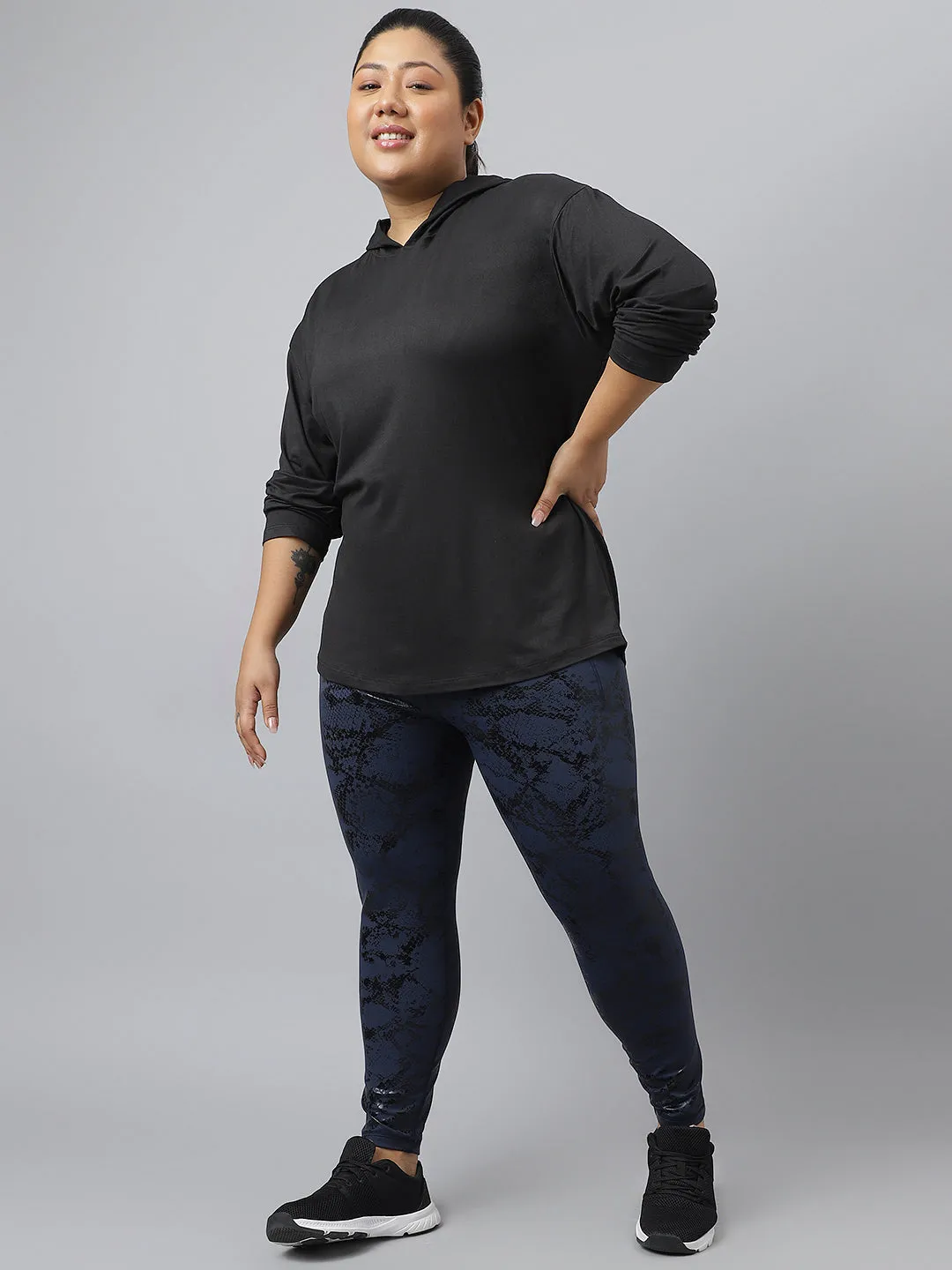 Fitkin Plus Size Anti-Odor Super Soft Black Boyfriend Hoodie Tshirt