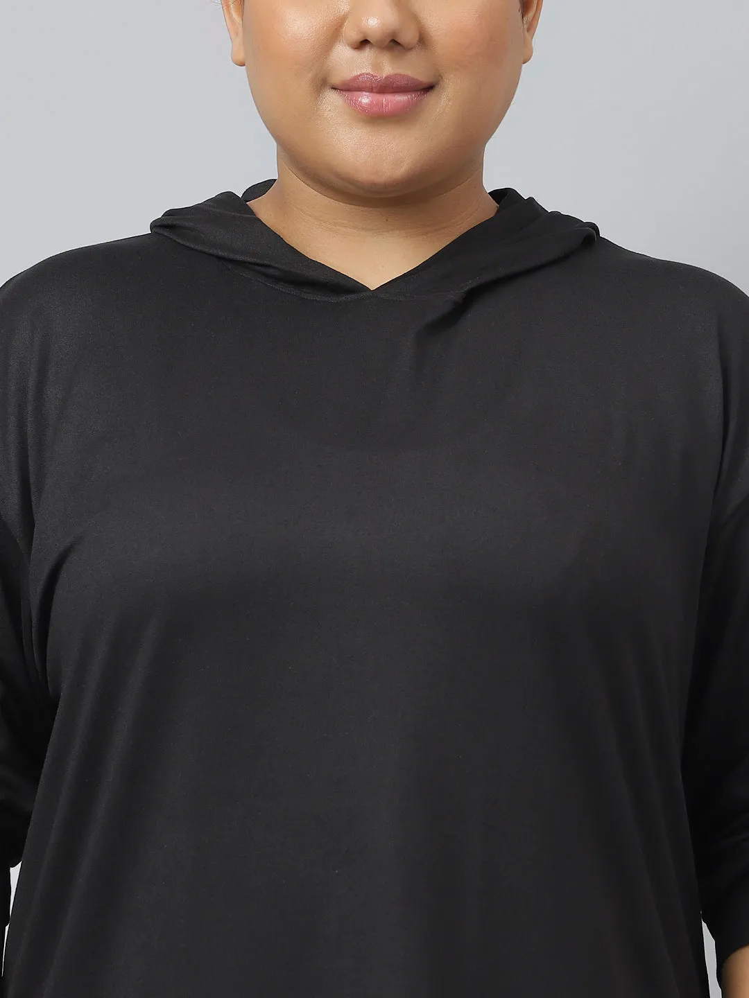 Fitkin Plus Size Anti-Odor Super Soft Black Boyfriend Hoodie Tshirt