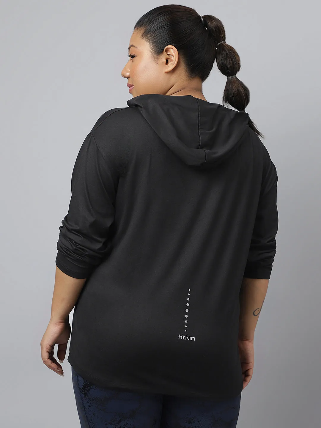 Fitkin Plus Size Anti-Odor Super Soft Black Boyfriend Hoodie Tshirt