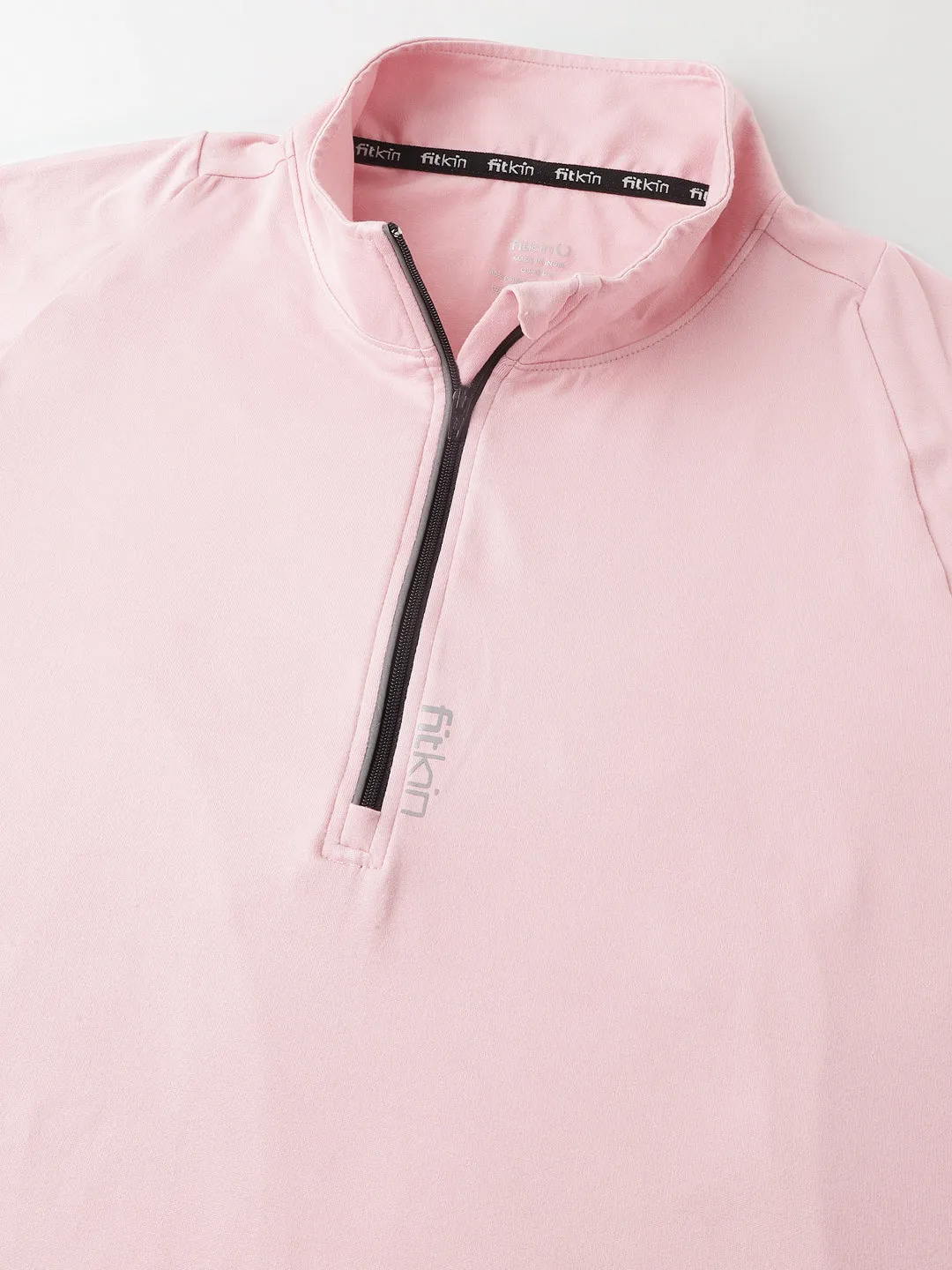 Fitkin Plus Size Super Soft Anti-Odor Pink Front Zipper Tshirt