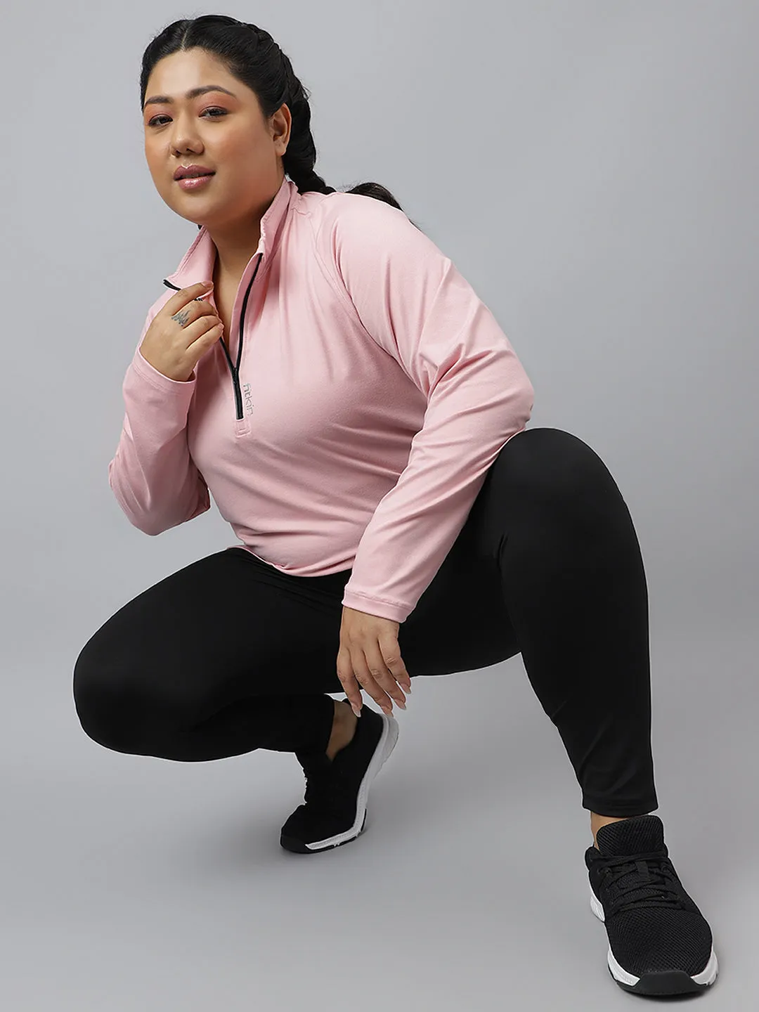 Fitkin Plus Size Super Soft Anti-Odor Pink Front Zipper Tshirt