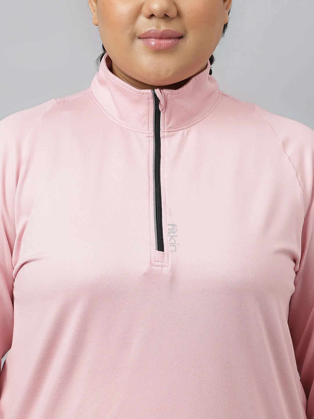 Fitkin Plus Size Super Soft Anti-Odor Pink Front Zipper Tshirt