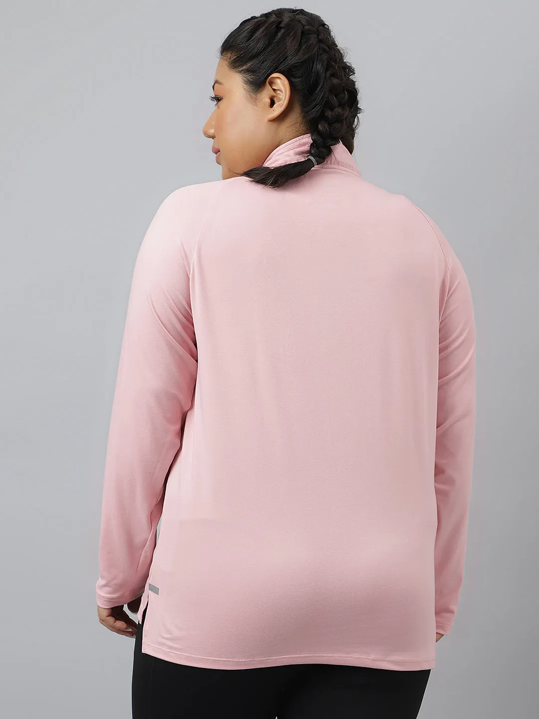 Fitkin Plus Size Super Soft Anti-Odor Pink Front Zipper Tshirt