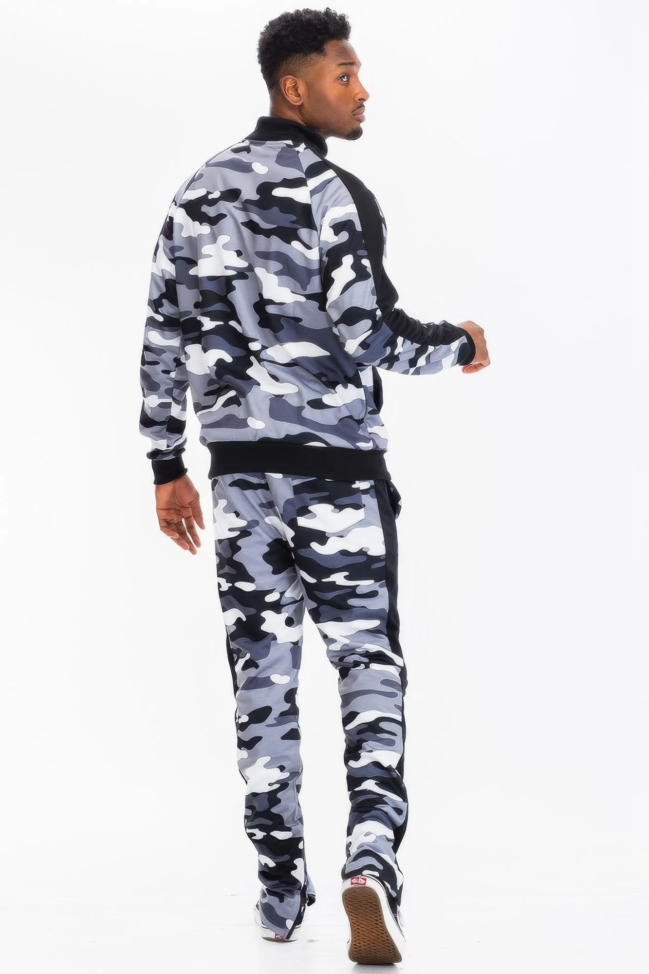 Full Camo With Stripe Track Bottom Pants and Jacket Set