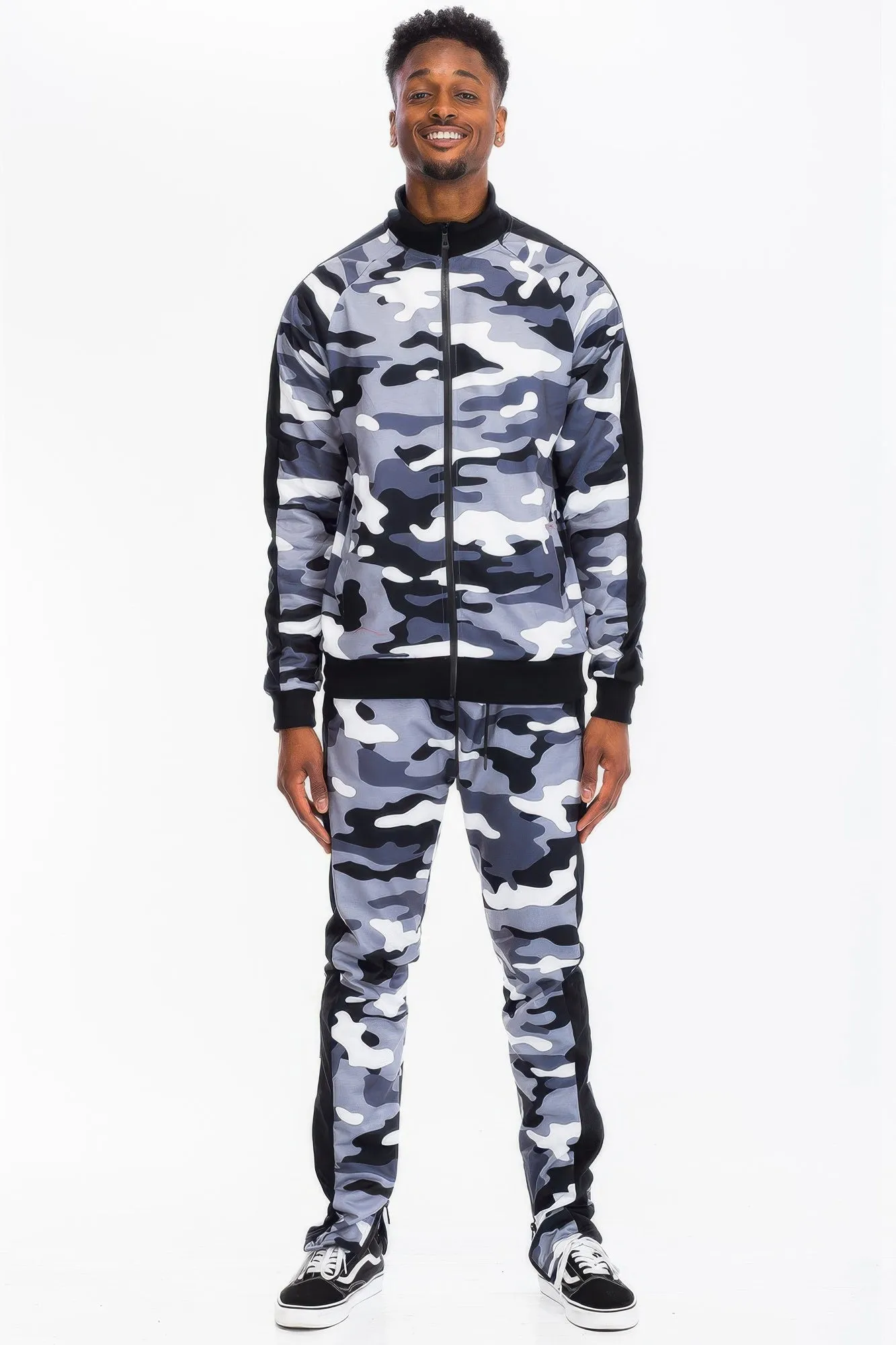 Full Camo With Stripe Track Bottom Pants and Jacket Set