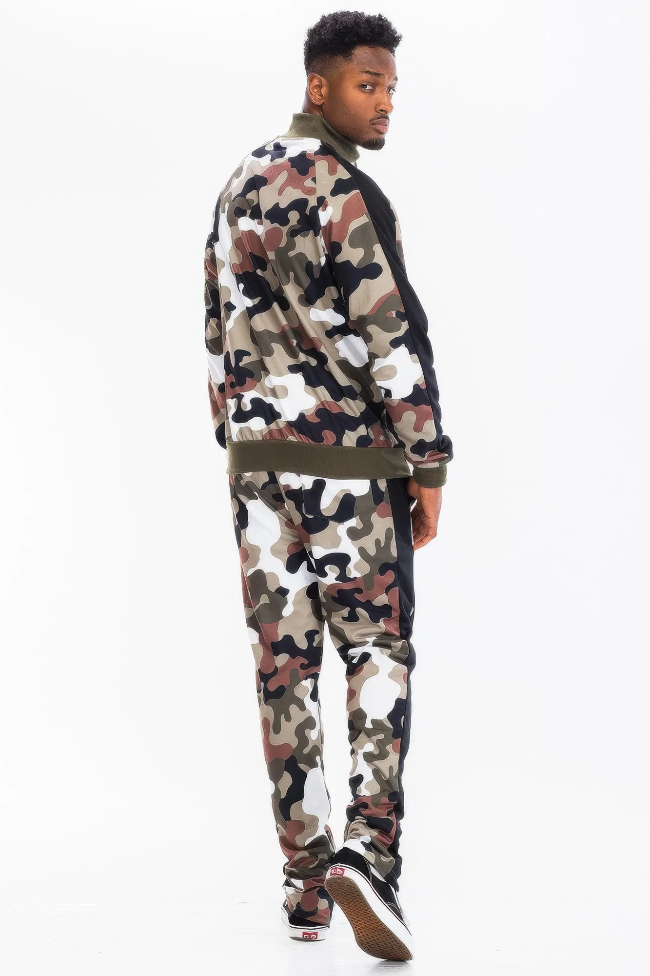 Full Camo With Stripe Track Bottom Pants and Jacket Set