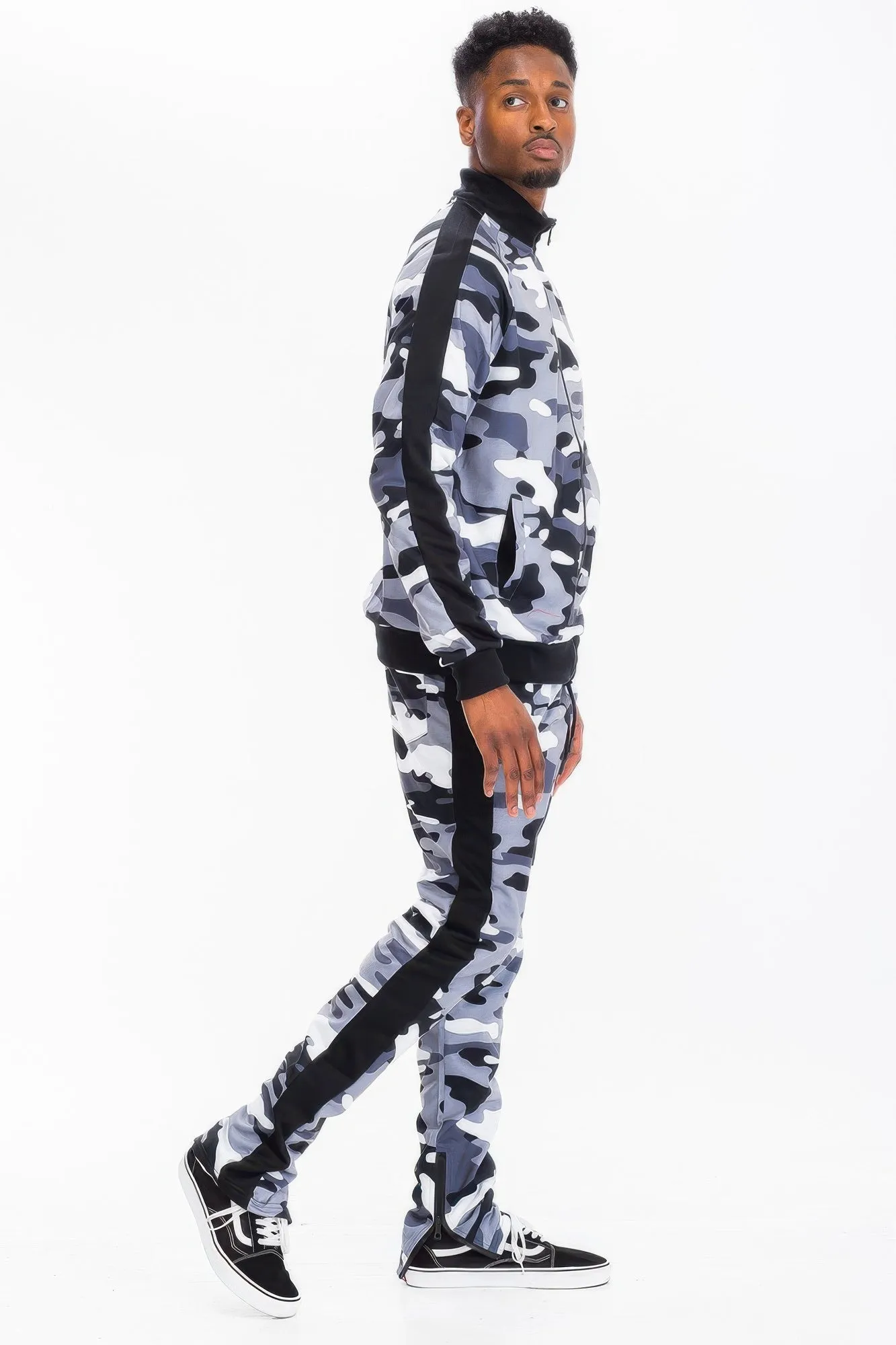 Full Camo With Stripe Track Bottom Pants and Jacket Set