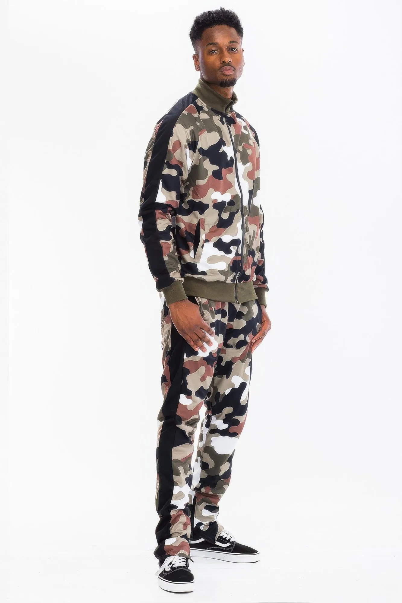 Full Camo With Stripe Track Bottom Pants and Jacket Set