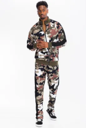 Full Camo With Stripe Track Bottom Pants and Jacket Set