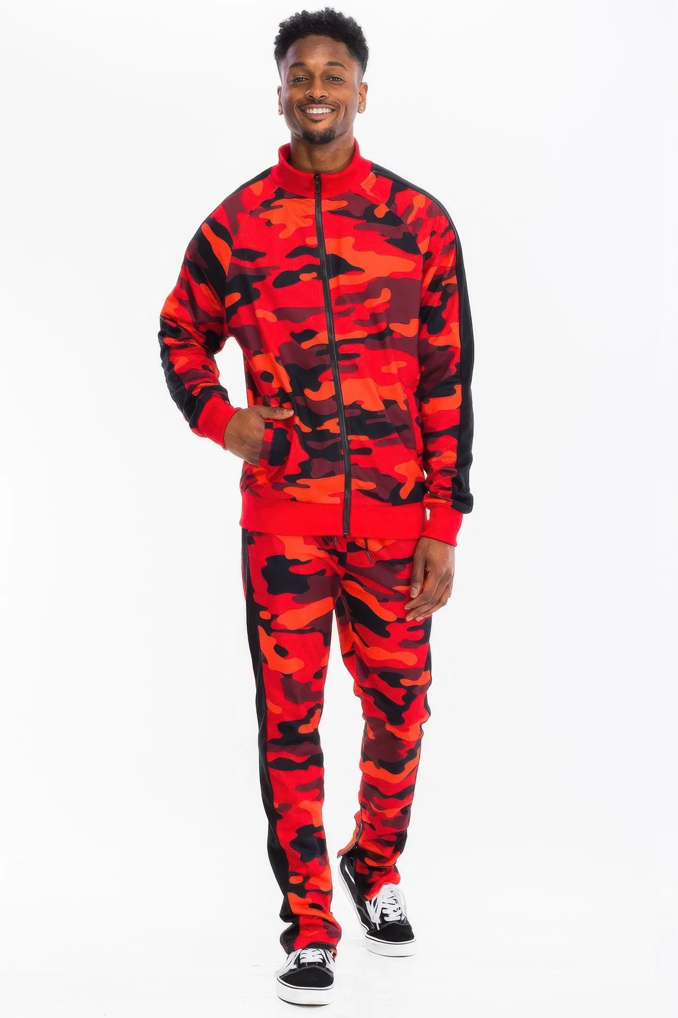 Full Camo With Stripe Track Bottom Pants and Jacket Set