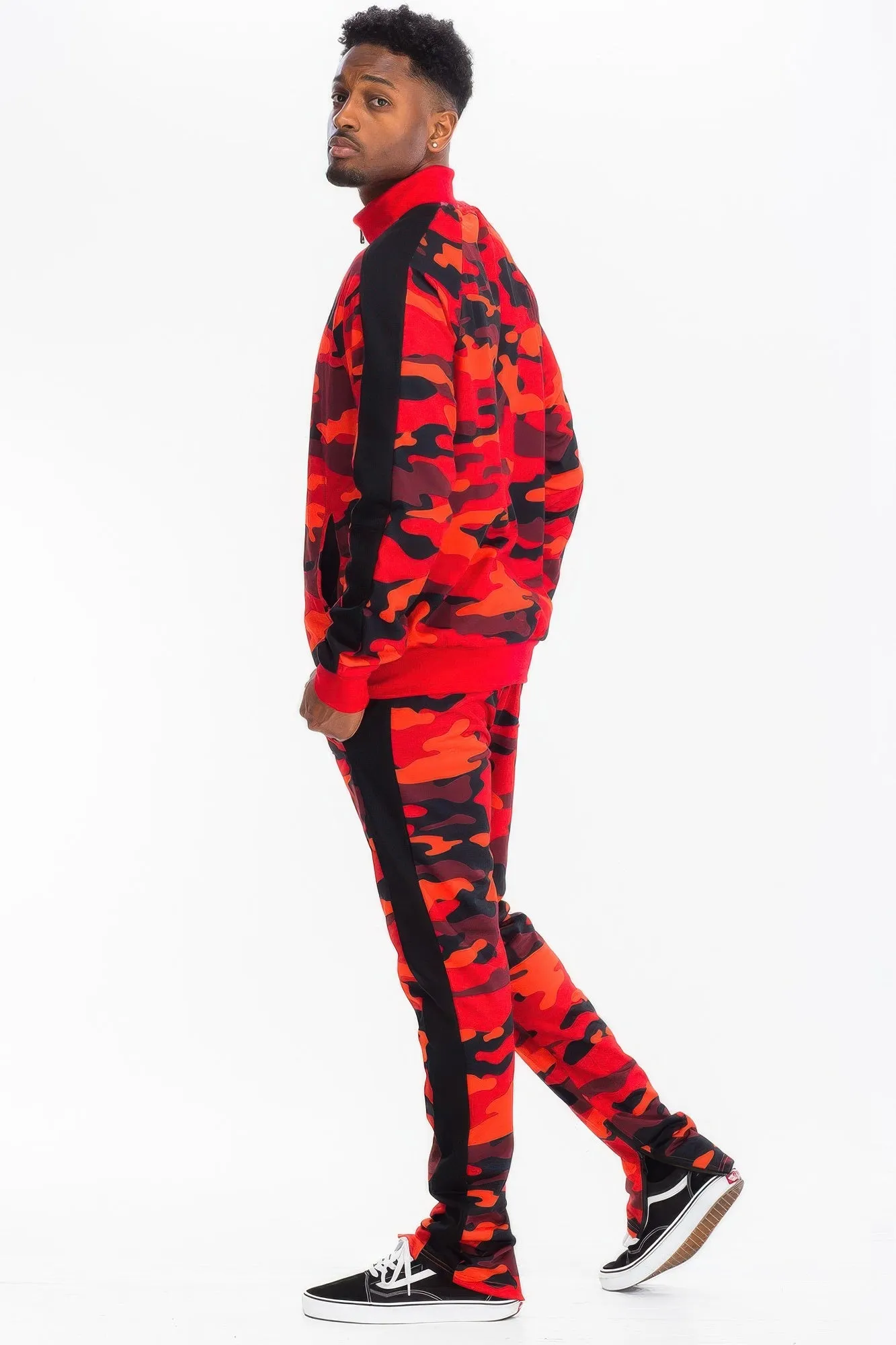 Full Camo With Stripe Track Bottom Pants and Jacket Set