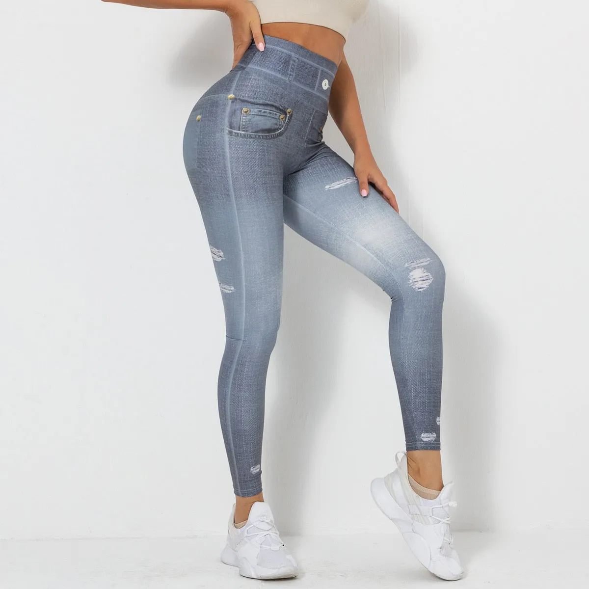 Imitation Jeans Yoga Pants Women Sports Leggings