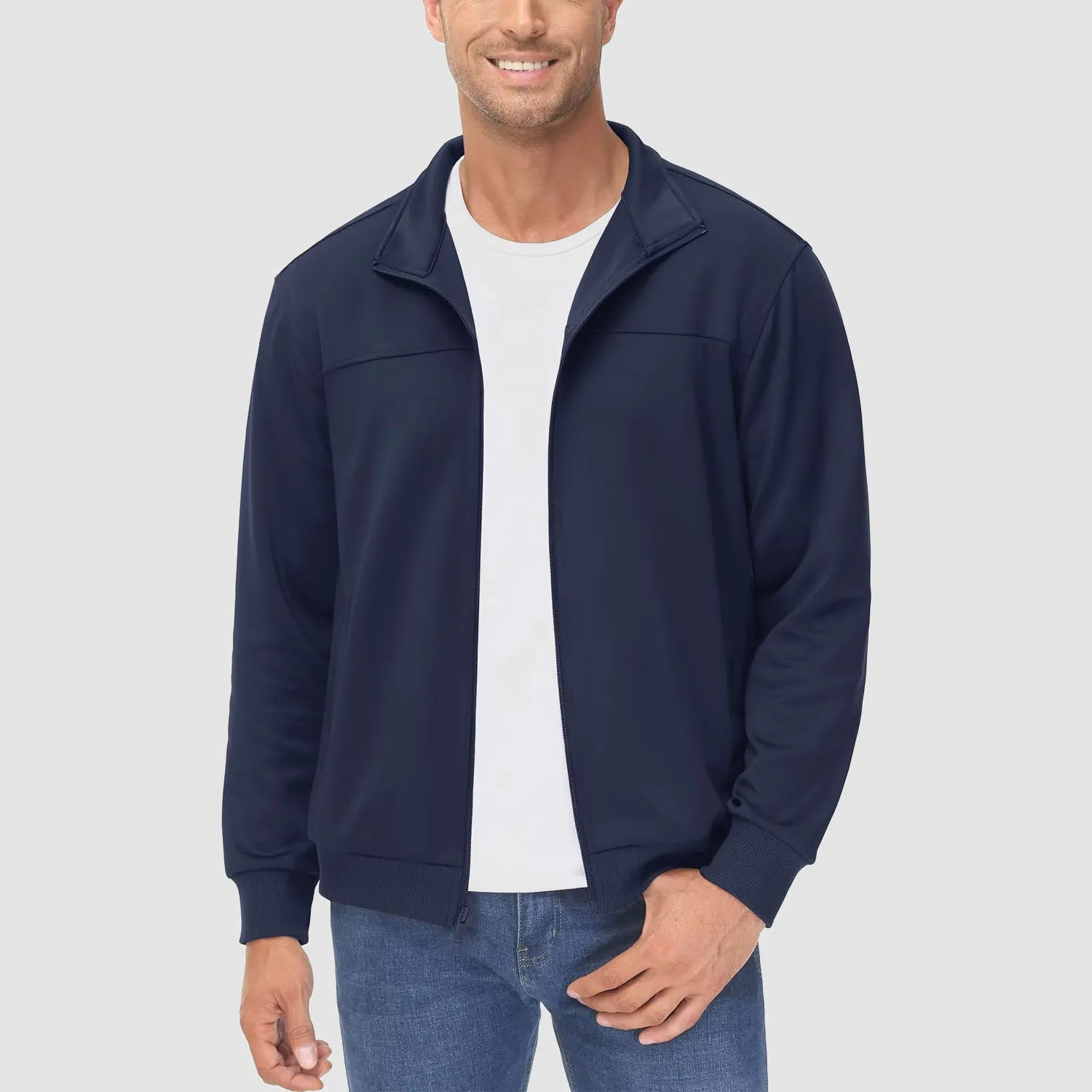 Men's Track Jackets Lightweight Full-Zip Casual Coat Workout Running Jacket With Pockets