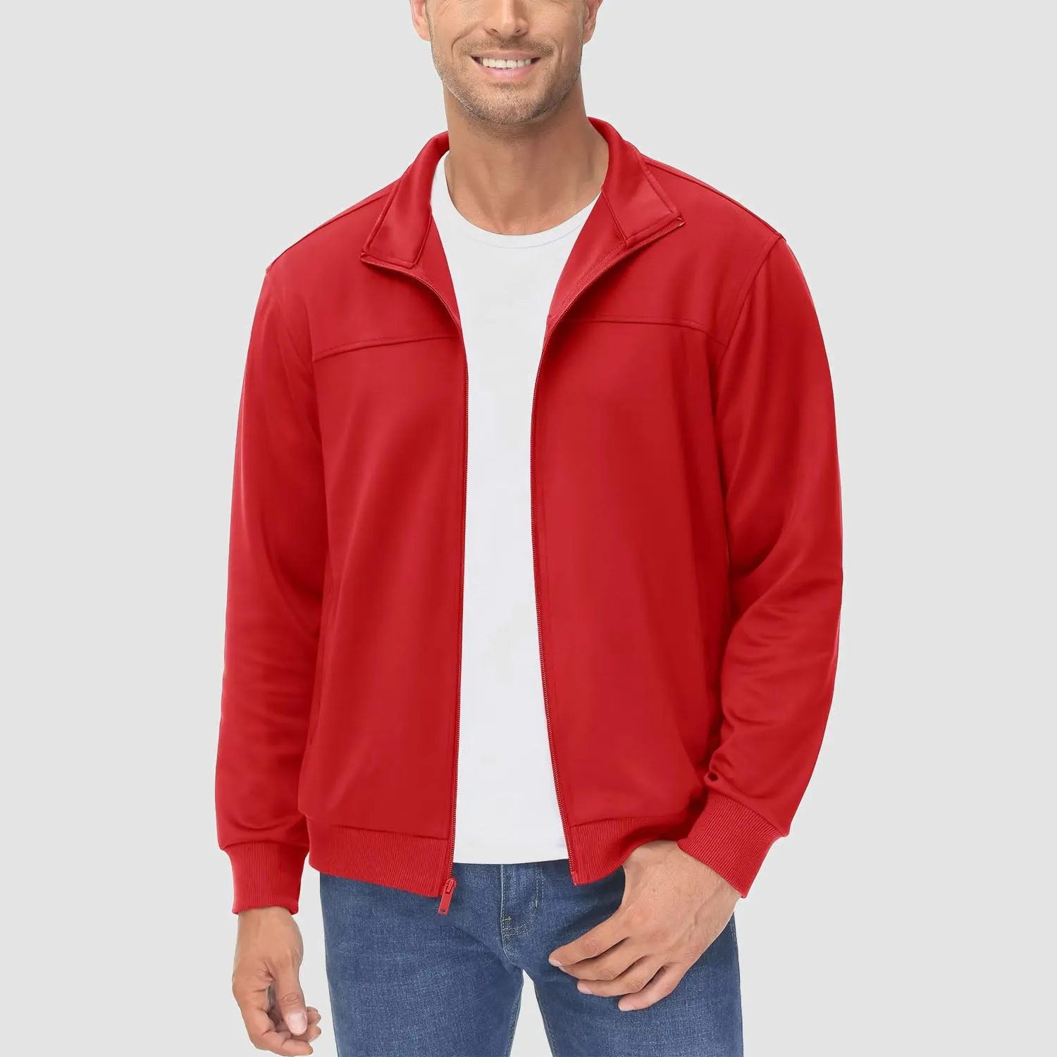 Men's Track Jackets Lightweight Full-Zip Casual Coat Workout Running Jacket With Pockets