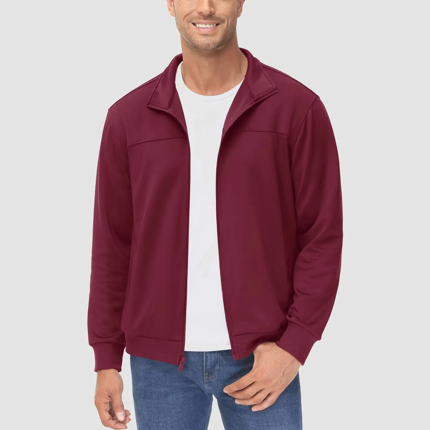Men's Track Jackets Lightweight Full-Zip Casual Coat Workout Running Jacket With Pockets