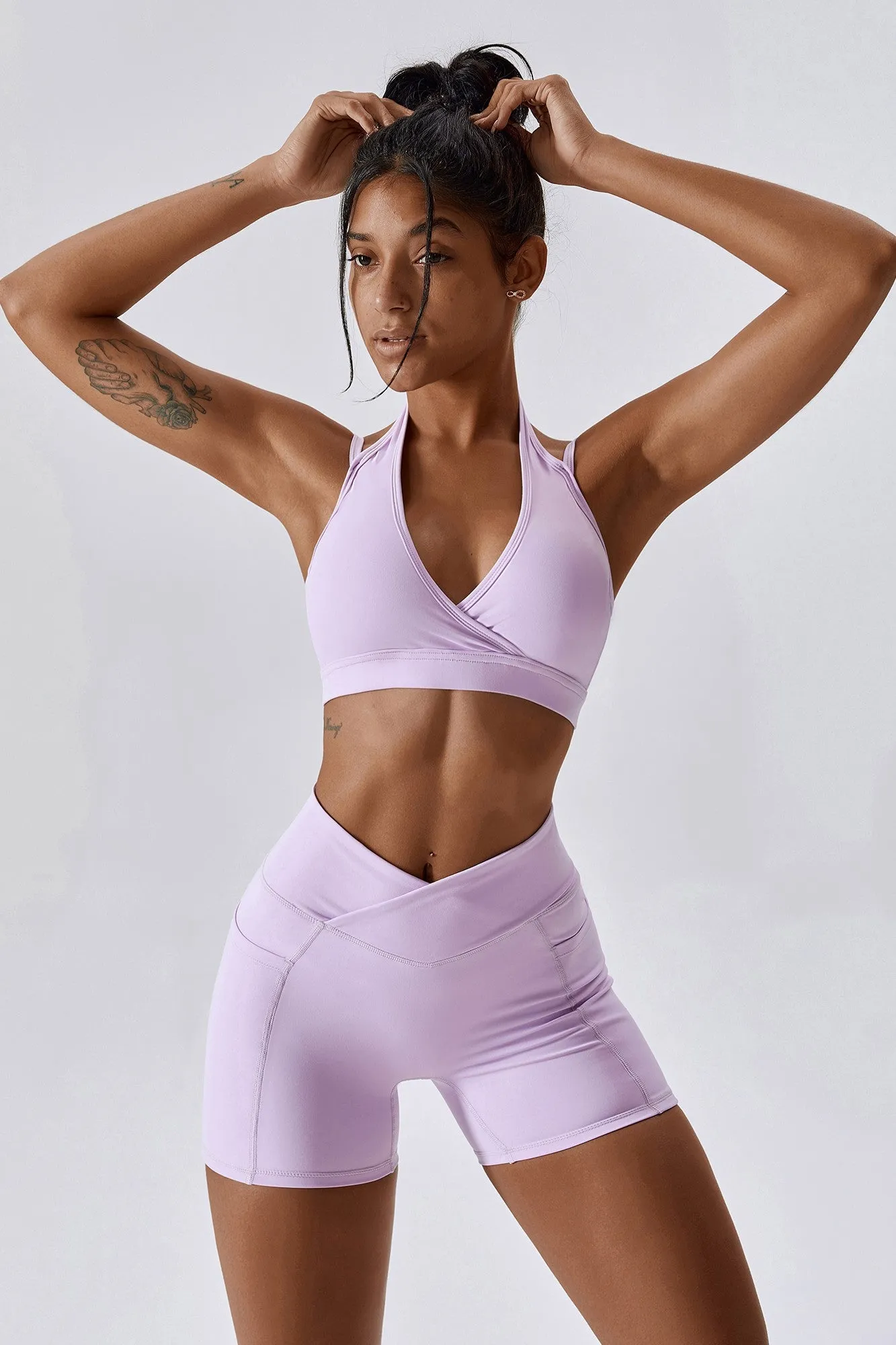 Plunge Neck Wrap Over Sports Bra