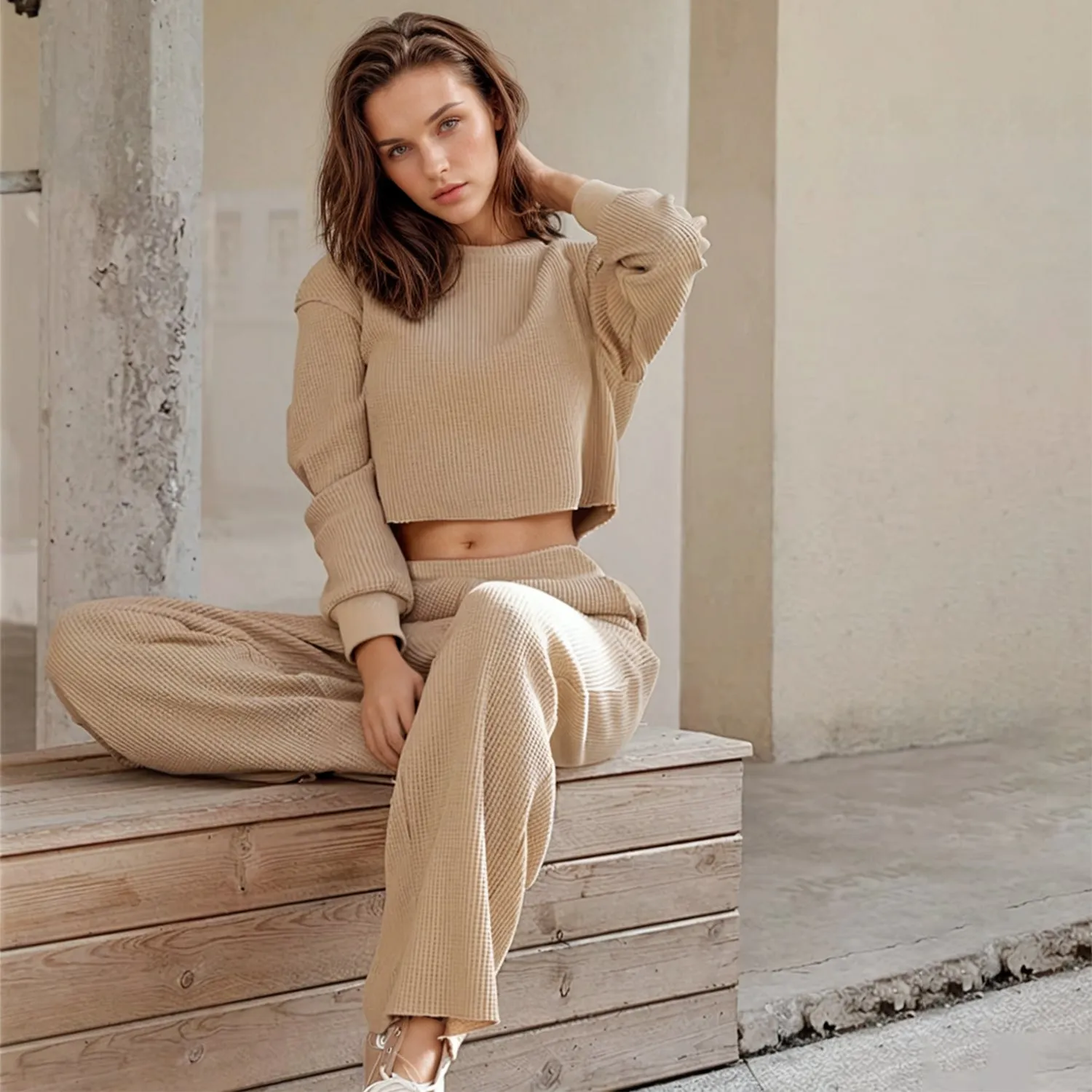 Waffle CozyFlex Wide-Leg Pants