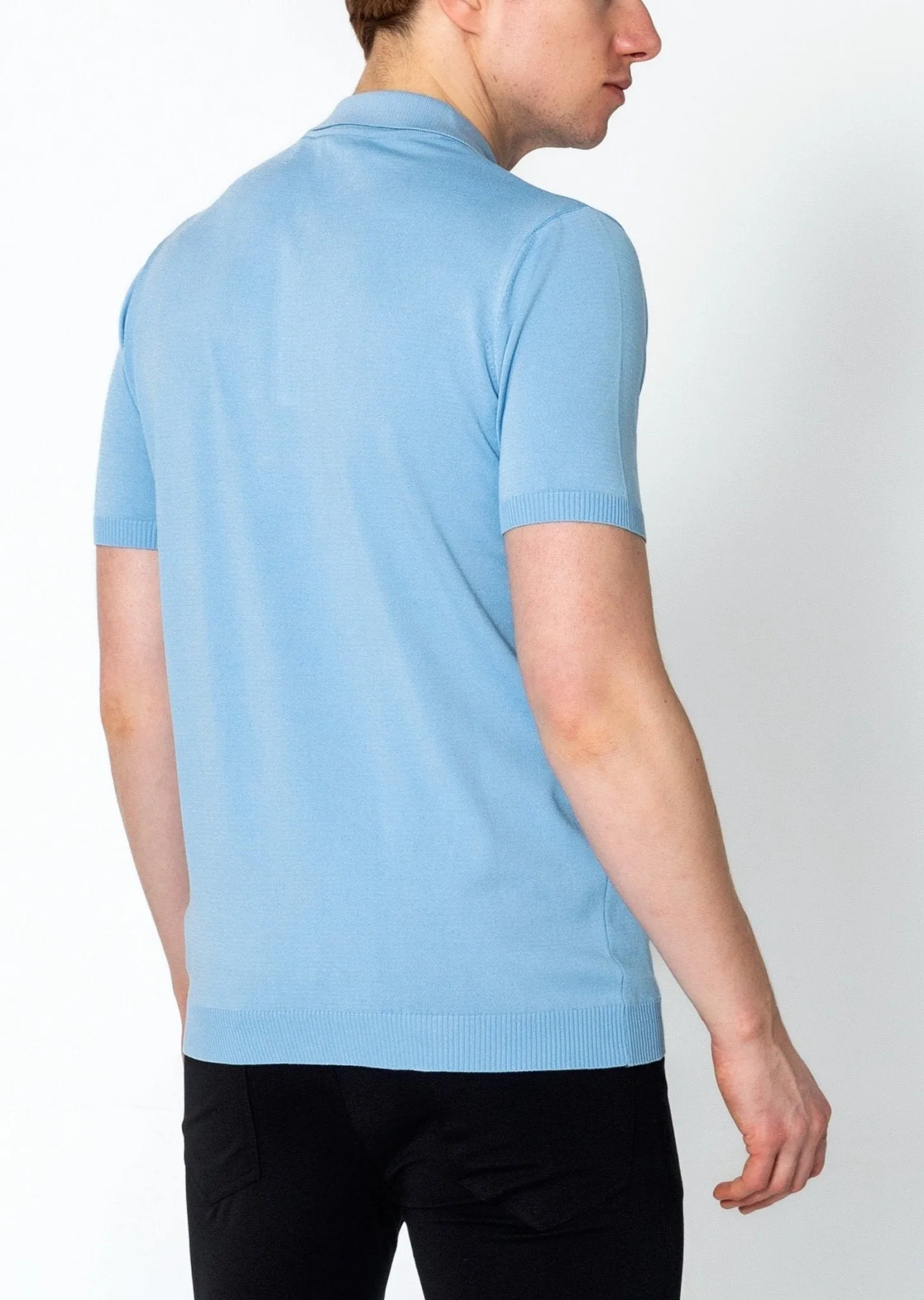Zipper Closure Lightweight Polo Tee - Blue