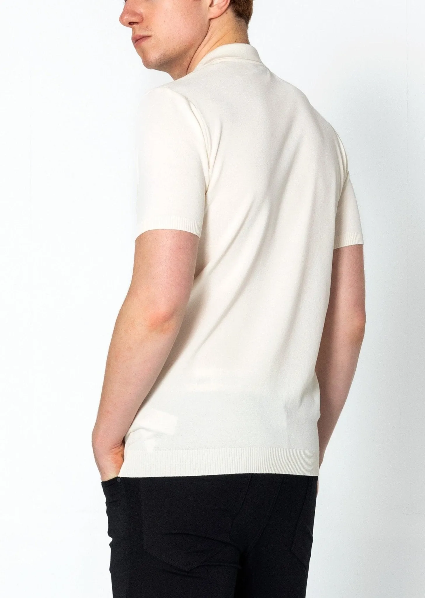 Zipper Closure Lightweight Polo Tee - Off White